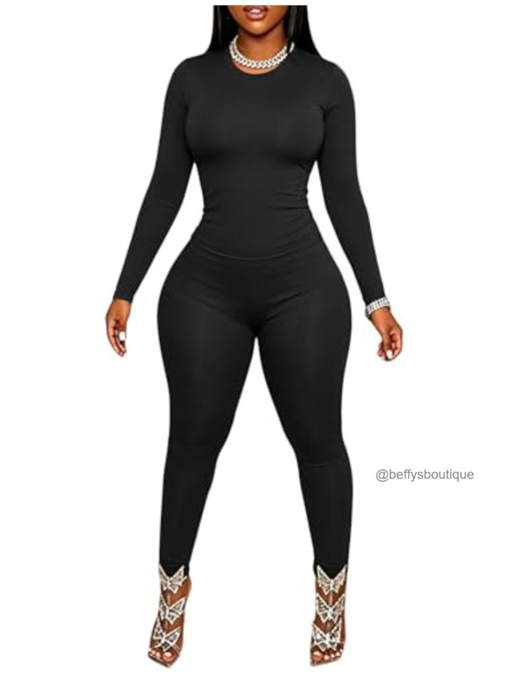 Women's Long Sleeve Bodycon Workout Set - 2 Piece Gym Lounge Outfit